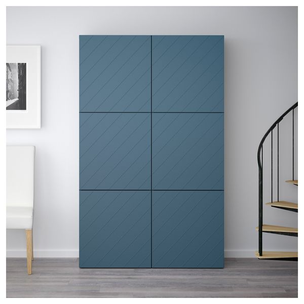 Комбинация для хранения с дверцами БЕСТО, черно-коричневый, Халлставик темно-синий (120x40x192 см) - фото 2