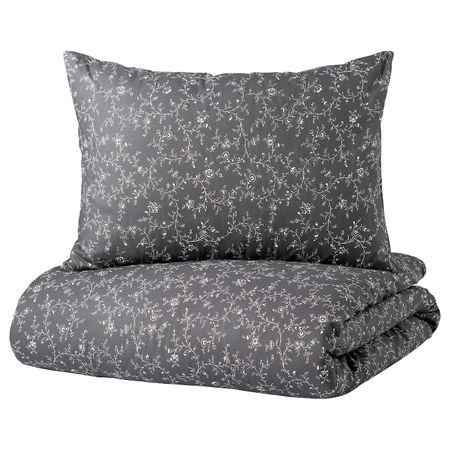 Пододеяльник и 2 наволочки, цветочный орнамент/темно-серый 200x200/50x70 см IKEA KOPPARRANKA КОППАРРАНКА 305.196.80