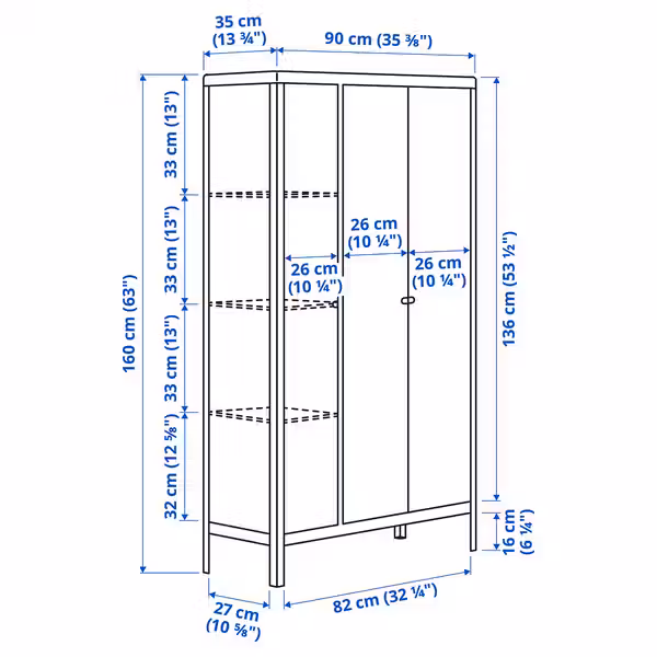 KOLBJÖRN Шкаф - бежевый для сада/для дома 90x161 см - схема-чертеж с размерами