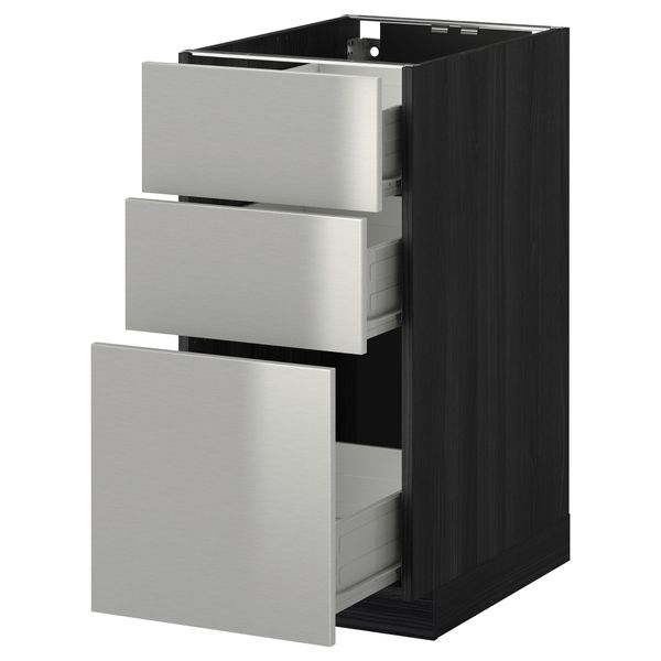 Напольный шкаф с 3 ящиками МЕТОД / ФОРВАРА, черный, Гревста нержавеющ сталь - схема-чертеж с размерами
