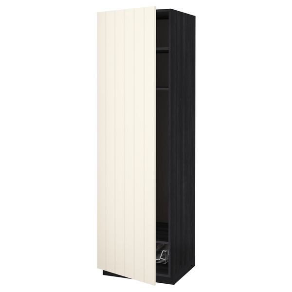 Высокий шкаф с полками, проволочной корзиной МЕТОД, черный, Хитарп белый с оттенком - схема-чертеж с размерами