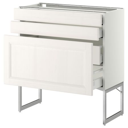 Напольный шкаф 3 фронтальных панели, 2 нижних, 2 средних ящика МЕТОД / МАКСИМЕРА, белый, Лаксарби белый