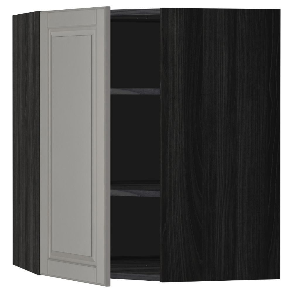 Угловой навесной шкаф с полками МЕТОД, черный, Будбин серый - схема-чертеж с размерами