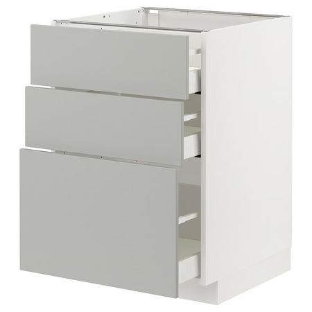METOD / MAXIMERA Напольный шкаф с 3 ящиками - белый/Havstorp светло-серый 60x60 см