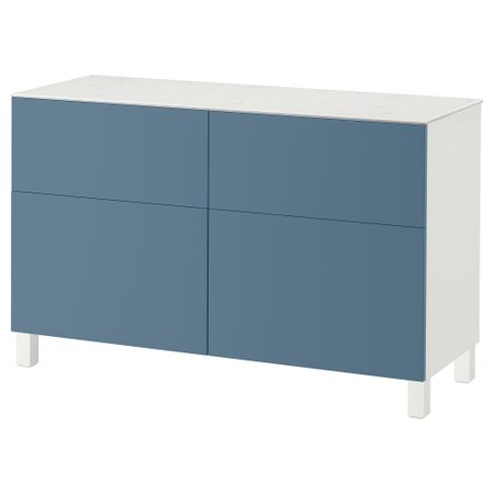 Комбинация для хранения с дверцами, ящиками БЕСТО, белый, Вальвикен темно-синий (120x42x74 см)