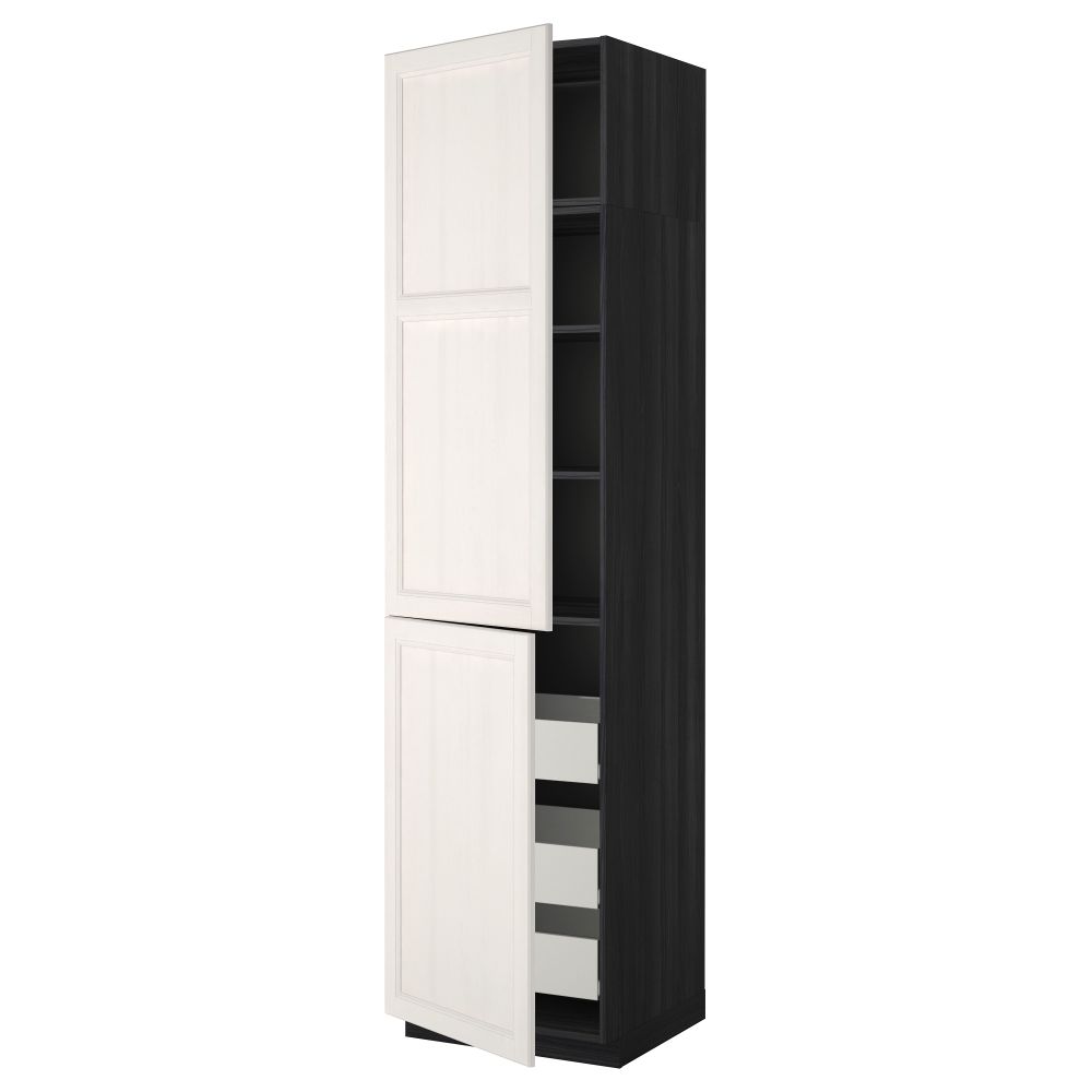 Высокий шкаф + полки, 3 ящика, 2 дверцы МЕТОД / ФОРВАРА, черный, Лаксарби белый - фото 1