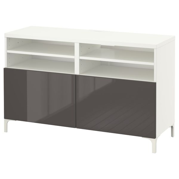 Тумба под ТВ, с дверцами БЕСТО, белый, Сельсвикен глянцевый/серый (120x40x74 см) - фото 1