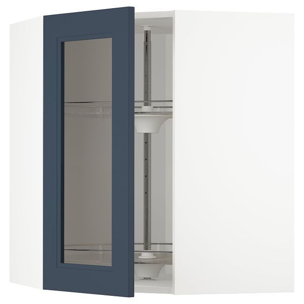 Угловой навесной шкаф с вращающейся секция, стеклянная дв, белый Акстад/матовая поверхность синий 68x80 см IKEA METOD МЕТОД - фото 1
