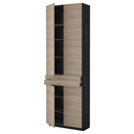 Высокий шкаф + полки, 2 ящика, 4 дверцы МЕТОД / ФОРВАРА, черный, Брокхульт светло-серый (80x37x240 см)