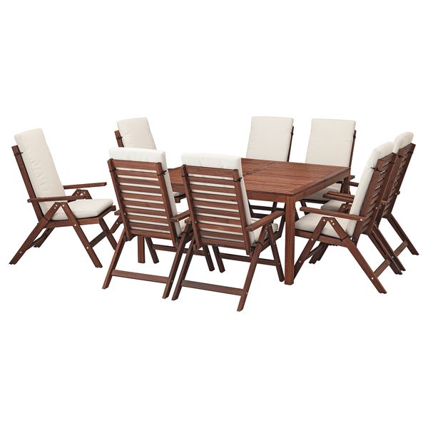 Стол + 8 кресел ЭПЛАРО, коричневая морилка, ФРЁСЁН/ДУВХОЛЬМЕН бежевый - схема-чертеж с размерами