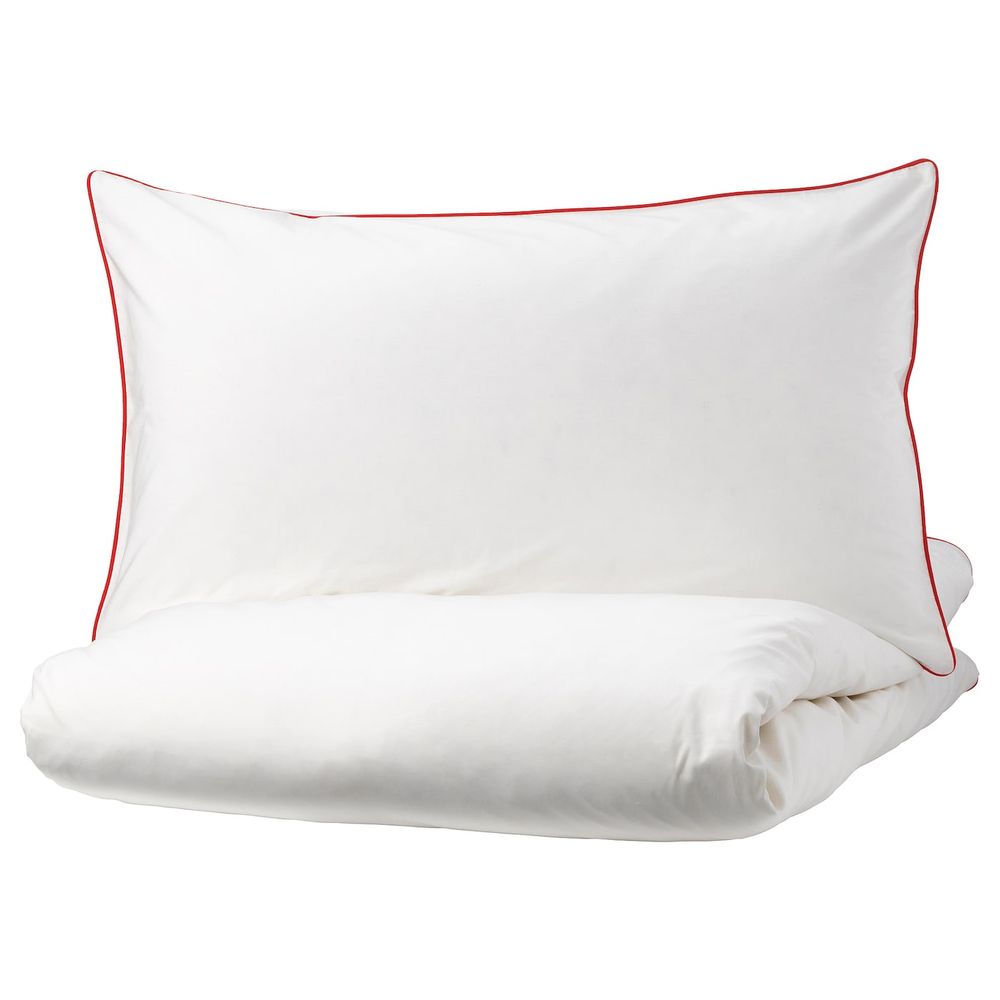 Пододеяльник и 1 наволочка, белый, красный 150x200/50x70 см IKEA KUNGSBLOMMA КУНГСБЛОММА 104.231.79 - фото 1