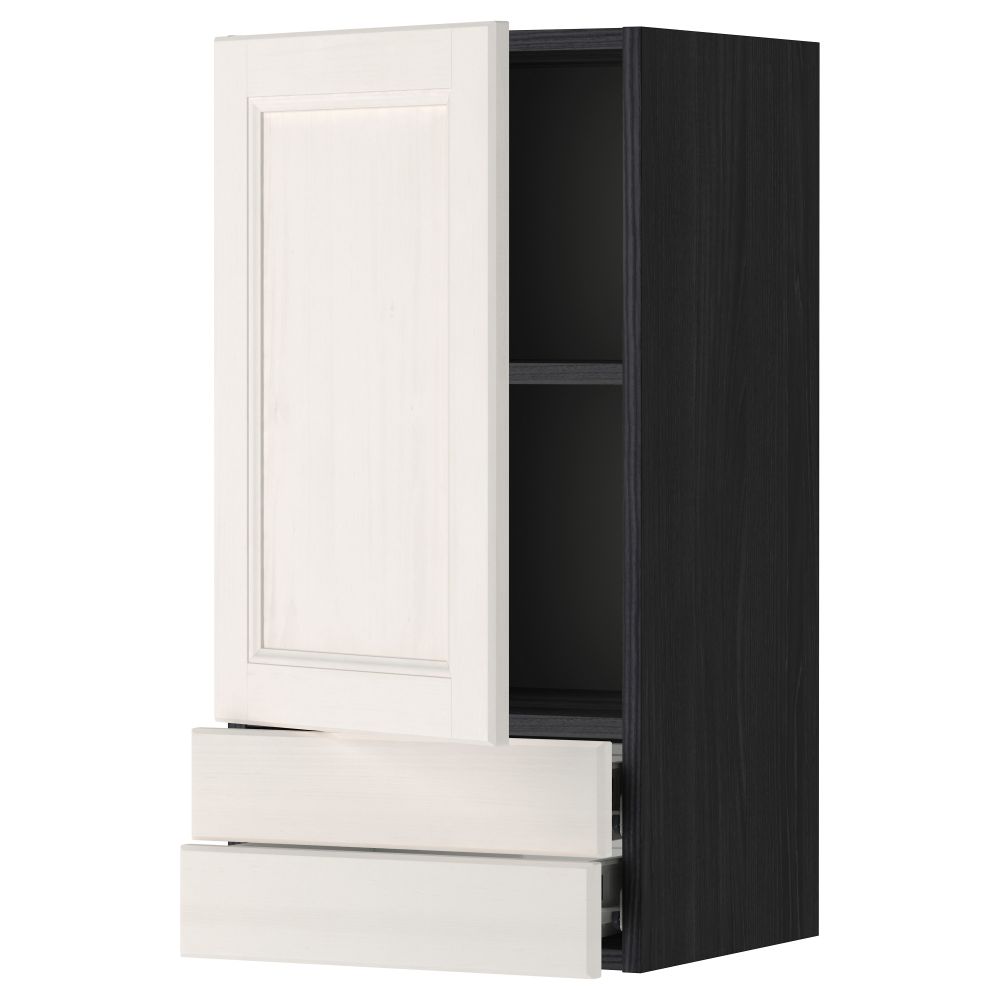 Навесной шкаф с дверцей, 2 ящика МЕТОД / ФОРВАРА, черный, Лаксарби белый - фото 1