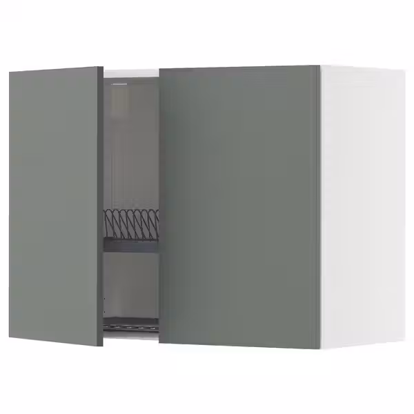 METOD Навесной шкаф с сушилкой/2дверцы - белый/Nickebo матовый серо-зеленый 80x60 см - фото 1
