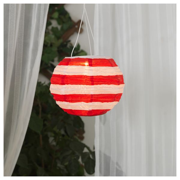 Подвесная светодиодная лампа СОЛВИДЕН, для сада шаровидный, в полоску красный (22 см) - фото 3