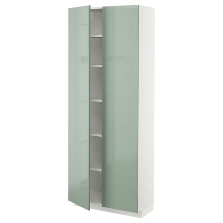 Высокий шкаф с полками, белый, Калларп светло-зеленый, 80x37x200 см IKEA МЕТОД 993.079.73