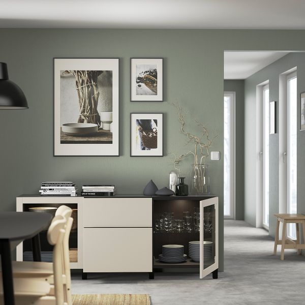 Комбинация для хранения с ящиками, черно-коричневый Лаппвик/стуббарп/светлый серо-бежевый прозрачное стекло 180x42x74 см IKEA - фото 2