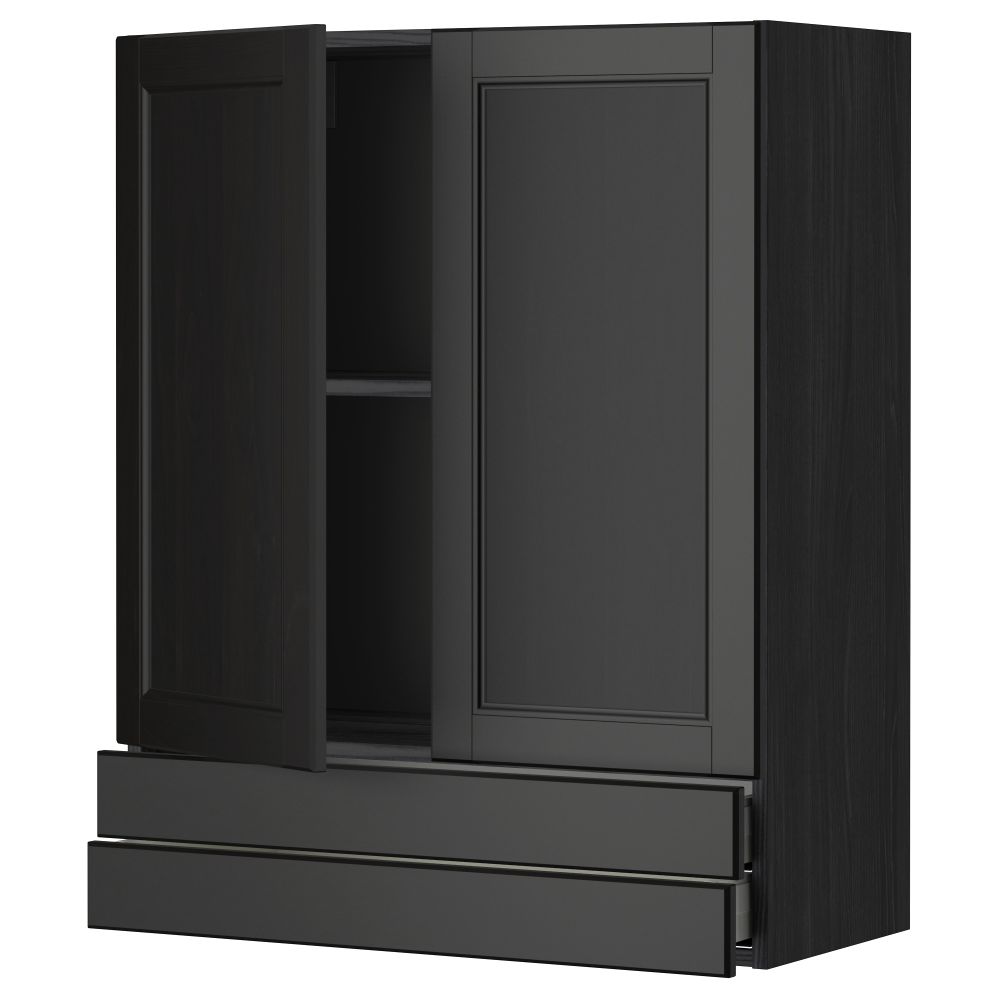 Навесной шкаф, 2 дверцы, 2 ящика МЕТОД / МАКСИМЕРА, черный, Лаксарби черно-коричневый - фото 1