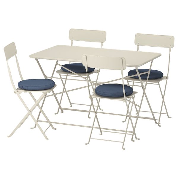 Стол + 4 складных стула, для/сада, бежевый/ФРЁСЁН/ДУВХОЛЬМЕН синий IKEA САЛЬТХОЛЬМЕН 592.713.58 - фото 1