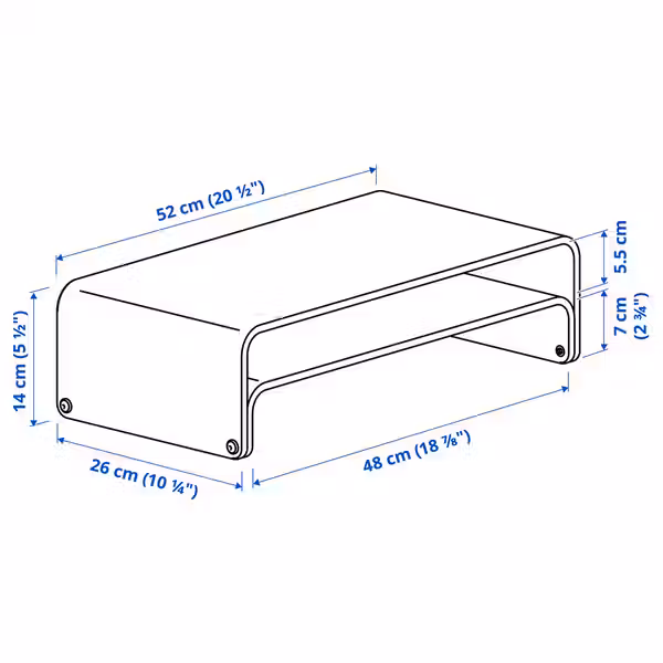 VATTENKAR ВАТТЕНКАР Подставка для ноутбука/монитора - береза 52x26 см - схема-чертеж с размерами