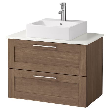 Шк п-раковину/столешн45x45/раковина ГОДМОРГОН/АЛДЕРН / ТОРНВИКЕН, под грецкий орех, белый (82x49x72 см)