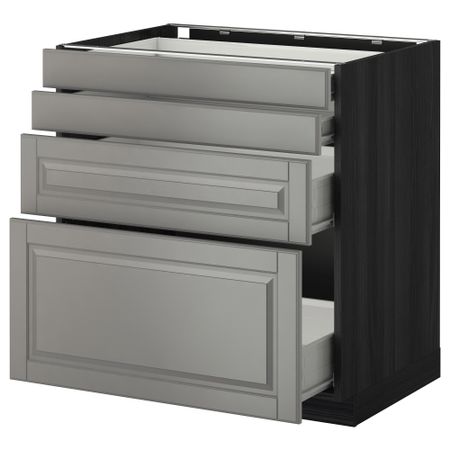 Напольный шкаф 4 фронтальных панели, 4 ящика МЕТОД / ФОРВАРА, черный, Будбин серый