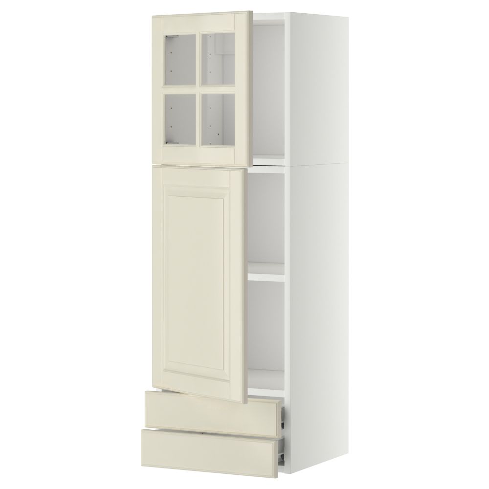 Навесной шкаф, дверцы, стеклянные дверцы, 2 ящика МЕТОД / ФОРВАРА, белый, Будбин белый с оттенком (40x120 см) - фото 1