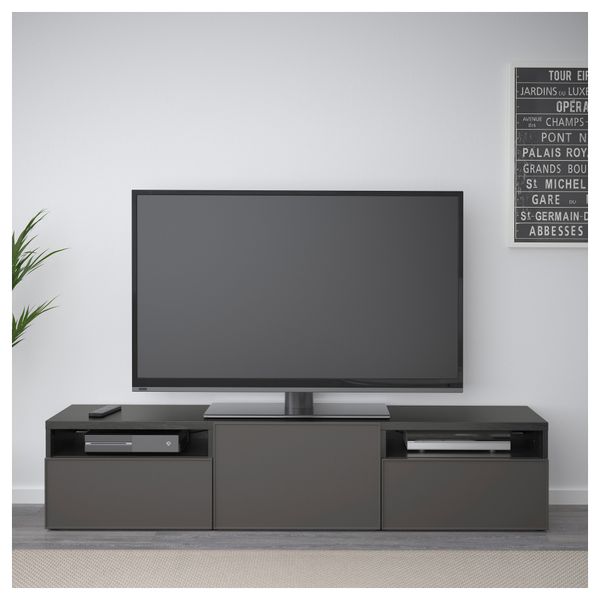 Тумба под ТВ БЕСТО, черно-коричневый, Грундсвикен темно-серый (180x40x38 см) - фото 2