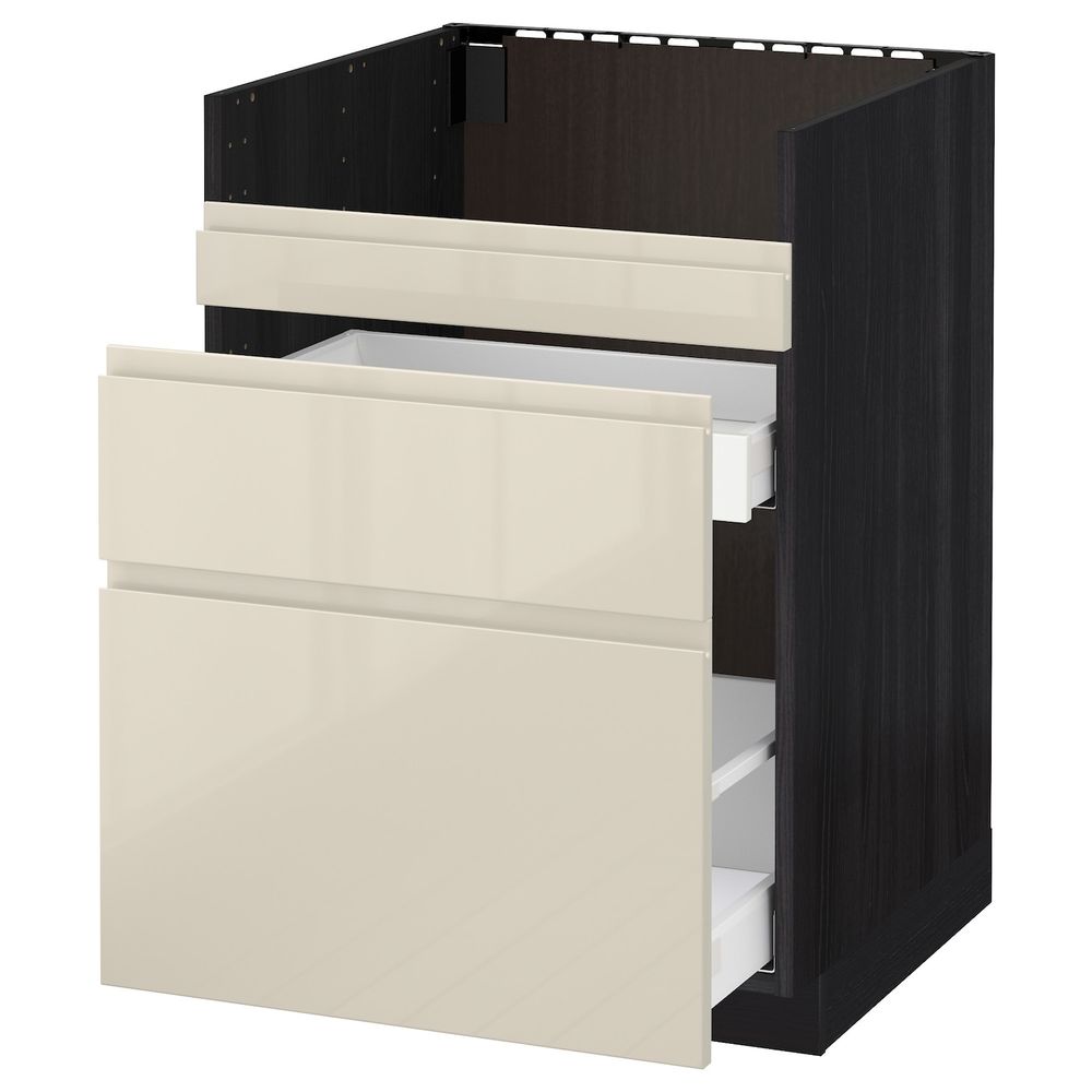 Напольный шкаф для мойки ХАВСЕН/3фасада/2ящ, черный, Воксторп глянцевый светло-бежевый 60x60 см IKEA МЕТОД 392.804.34 - схема-чертеж с размерами
