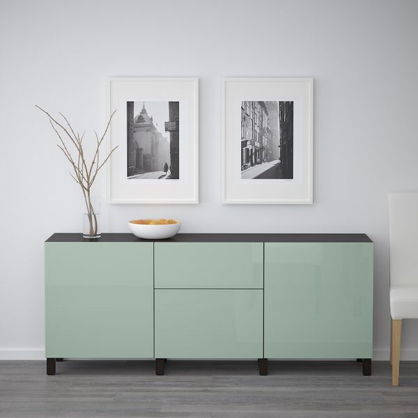 Комбинация для хранения с ящиками, черно-коричневый, Сельсвикен глянцевый/серо-зеленый светлый, 180x40x74 см IKEA БЕСТО - фото 2