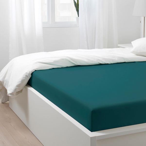 Простыня натяжная, темно-зеленый 160x200 см IKEA NATTJASMIN НАТТЭСМИН 204.336.58 - схема-чертеж с размерами