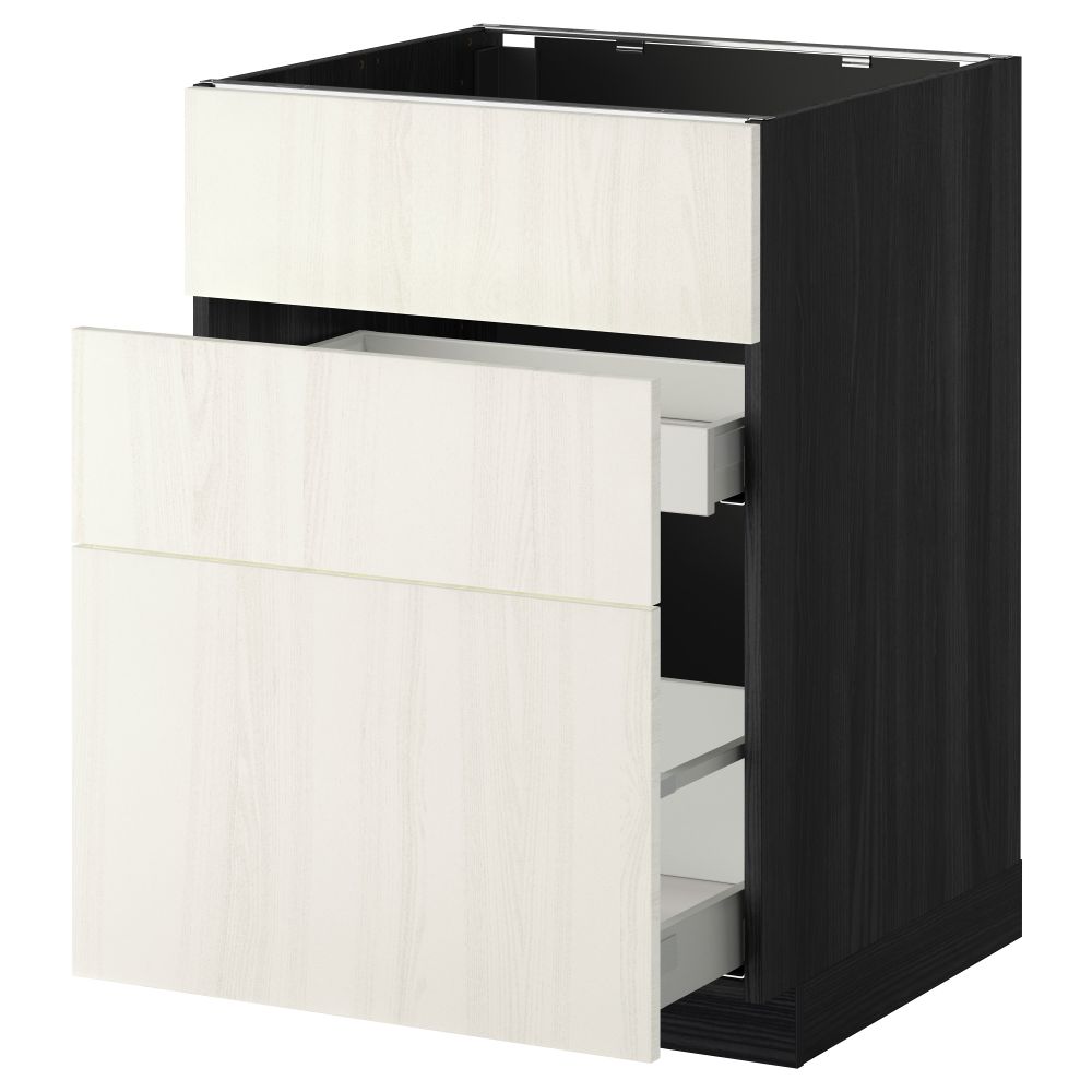 Напольный шкаф под мойку + 3 фронтальных панели, 2 ящика МЕТОД / МАКСИМЕРА, черный, Росдаль белый - схема-чертеж с размерами