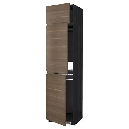 Высокий шкаф для холодильника или морозильника, с 3 дверями, черный/Воксторп грецкий орех 60x60x240 см IKEA МЕТОД 992.248.12