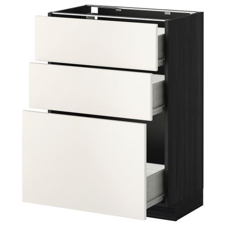 Напольный шкаф с 3 ящиками МЕТОД / ФОРВАРА, черный, Веддинге белый
