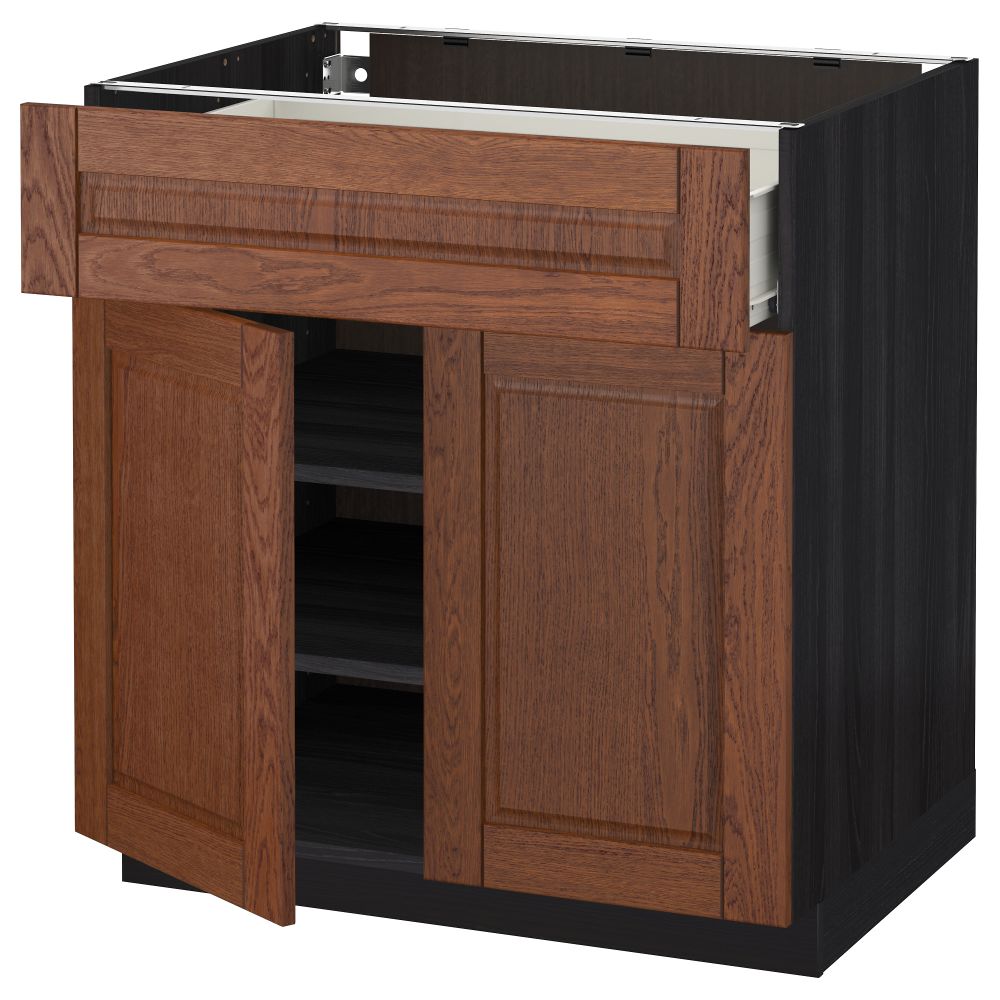 Напольный шкаф + ящик, 2 дверцы МЕТОД / ФОРВАРА, черный, Филипстад коричневый (80x60 см) - схема-чертеж с размерами