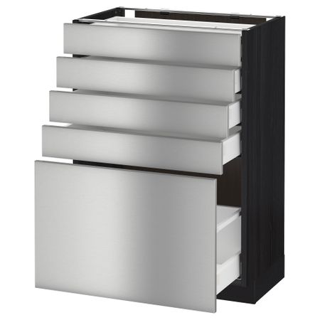 Напольный шкаф с 5 ящиками МЕТОД / МАКСИМЕРА, черный, Гревста нержавеющ сталь