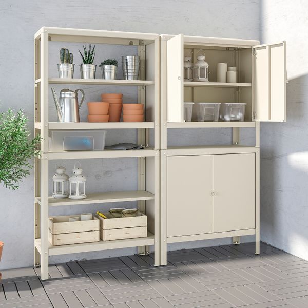 Стеллаж с 2 шкафчиками, бежевый 161x37x161 см IKEA KOLBJÖRN КОЛЬБЬЁРН 292.916.35 - фото 3