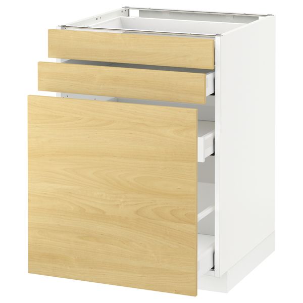 Напольный шкаф с выдвижными модулями, 2 фронтальные панели МЕТОД / МАКСИМЕРА, белый, Тингсрид береза - схема-чертеж с размерами