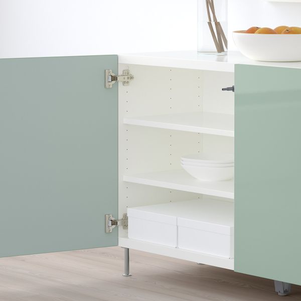 Комбинация для хранения с дверцами, белый, СЕЛЬСВ/СТАЛЛАРП глянцевый/серо-зеленый светлый, 120x40x74 см IKEA БЕСТО 692.669.69 - фото 3