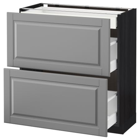 Напольный шкаф, 2 фасада, 3 ящика МЕТОД / МАКСИМЕРА, черный, Будбин серый