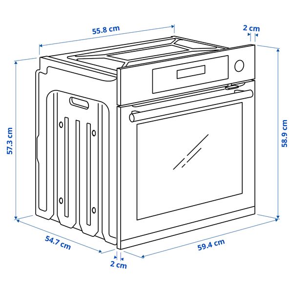 Духовка с горячим обдувом и финкцией пара, нержавеющая сталь IKEA KULINARISK КУЛИНАРИСК 704.210.83 - схема-чертеж с размерами