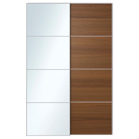Пара раздвижных дверей АУЛИ / ИЛЬСЕНГ, зеркальное стекло, коричневая морилка ясеневый шпон