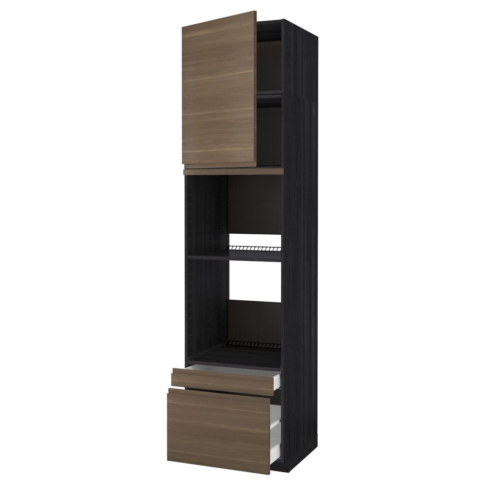 Высокий шкаф для духовки комбинированный, духовка + дверца/2ящ, черный/Воксторп грецкий орех 60x60x240 см IKEA МЕТОД / МАКСИМЕРА - схема-чертеж с размерами