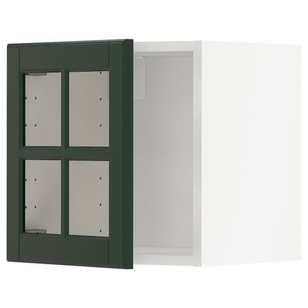 Навесной шкаф со стеклянной дверцей, белый/Будбин темно-зеленый 40x40 см IKEA METOD МЕТОД 494.452.60