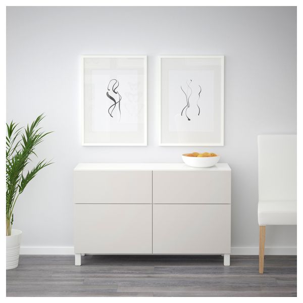 Комбинация для хранения с ящиками БЕСТО, белый, Лаппвикен светло-серый (120x40x74 см) - схема-чертеж с размерами