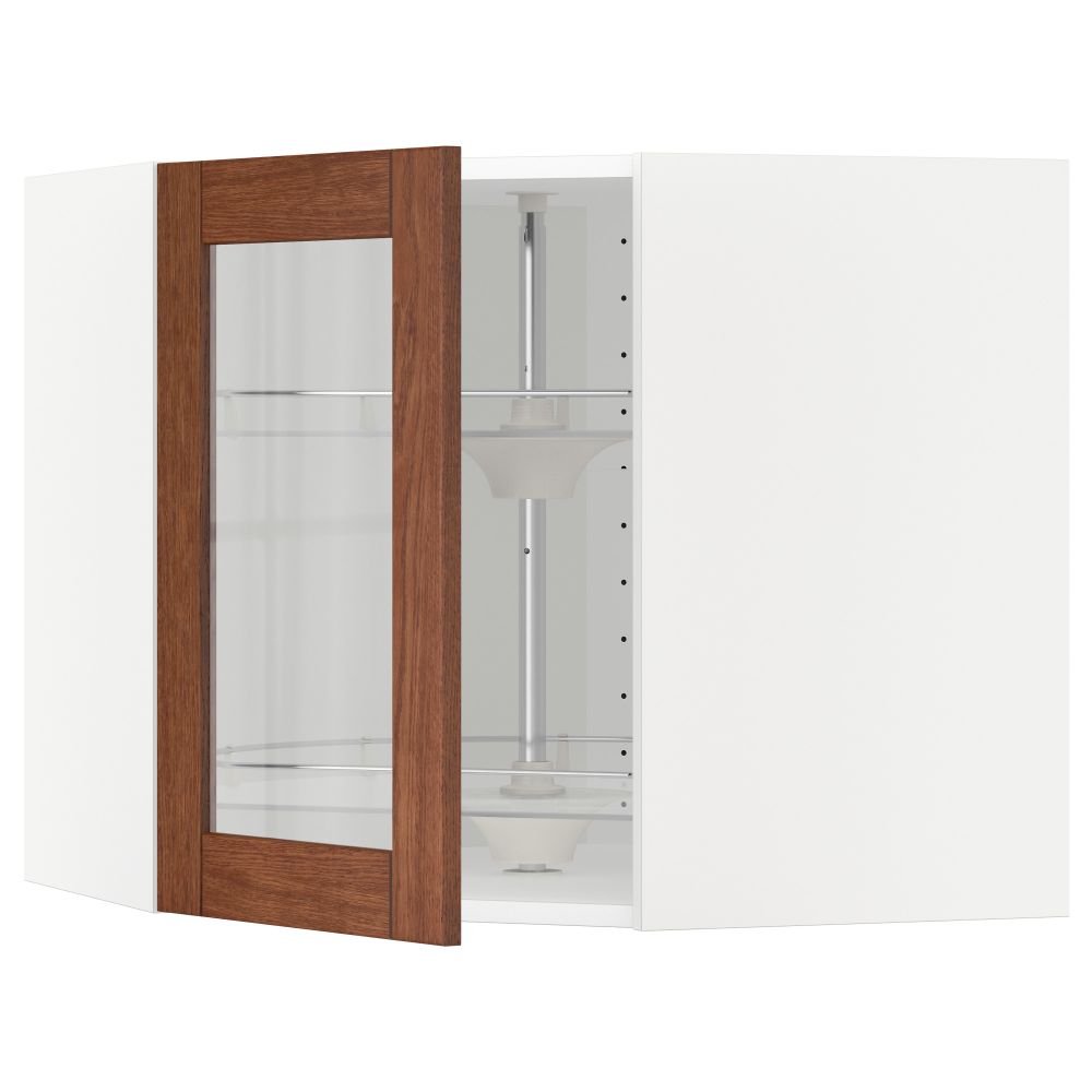 Угловой навесной шкаф с вращающающейся секцией, стеклянными дверцами МЕТОД, белый, Филипстад коричневый - схема-чертеж с размерами