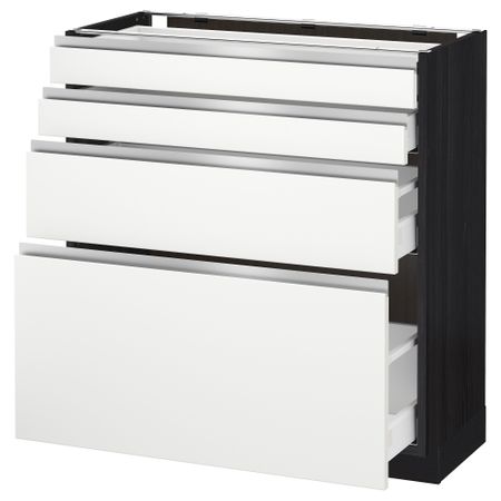 Напольный шкаф 4 фронтальных панели, 4 ящика МЕТОД / МАКСИМЕРА, черный, Нодста белый