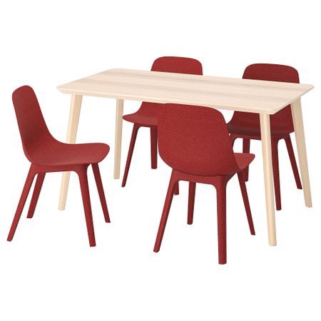 Стол и 4 стула, ясеневый шпон, красный, 140 см IKEA ODGER ОДГЕР, LISABO ЛИСАБО 994.407.45