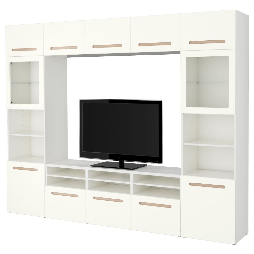 Шкаф для ТВ, комбинированный, стекляные дверцы БЕСТО, Марвикен белый прозрачное стекло (300x40x230 см) - фото 1