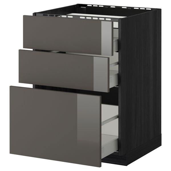 Напольный шкаф, 3 фронтальных панели, 3 ящика МЕТОД / МАКСИМЕРА, черный, Рингульт серый - схема-чертеж с размерами