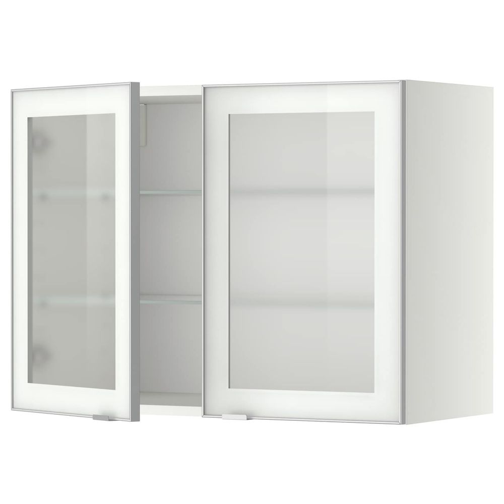 Навесной шкаф с полками, 2 стекло дв, белый/Ютис матовое стекло 80x60 см IKEA METOD МЕТОД 993.304.26 - фото 1